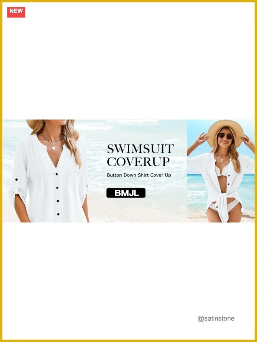 V Neck Button Down Swimsuit Cover Up 3/4 Sleeve Lightweight Beach Coverup